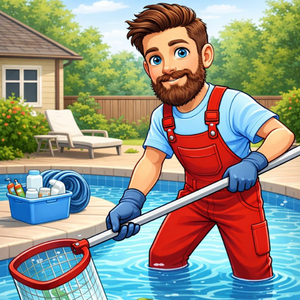man cleaning a pool