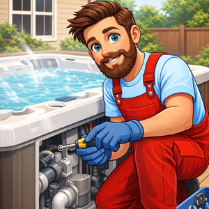 man repairing hot tub