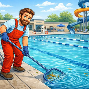 man cleaning commercial pool