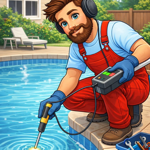 man doing leak detection on pool water